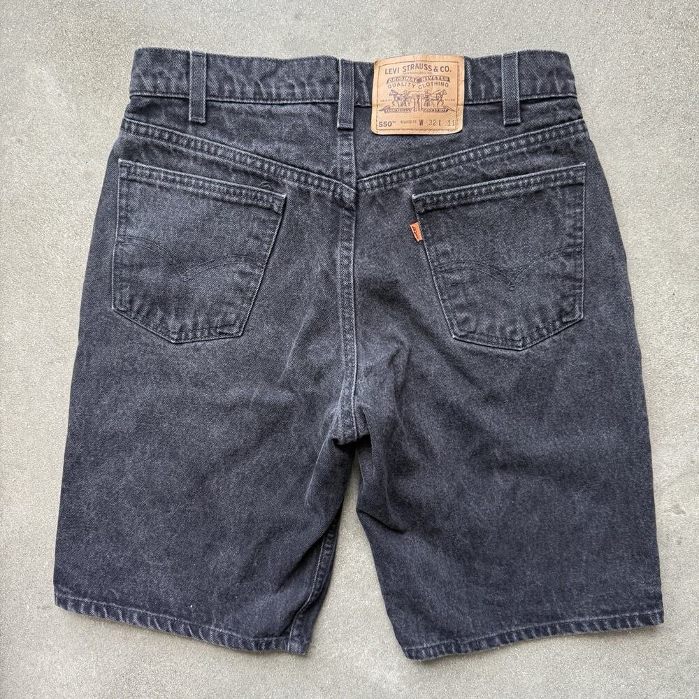 Vintage Levis 550 Shorts Mens 32x11 Black Orange Tab Denim Jorts Made In USA VTG